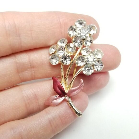 Vintage Rhinestone Flower Cluster Brooch, Bouquette Shape, Enamel, Estate - Picture 1 of 6